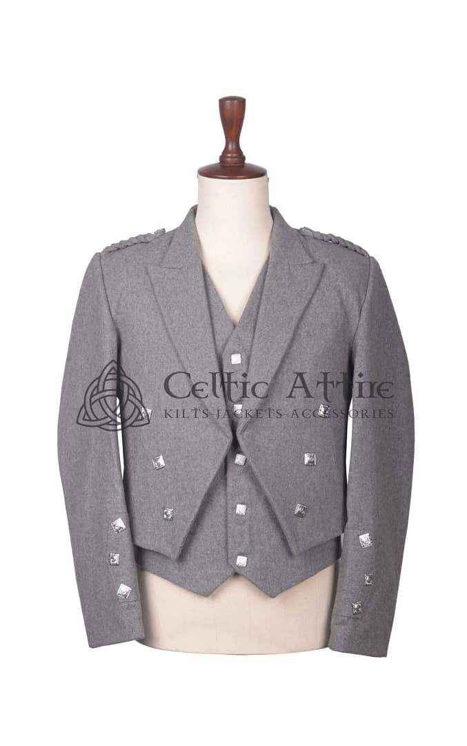 Gray-Wool-Prince-Charlie-Jacket-and-Waistcoat-Front-View Gray Wool Prince Charlie Jacket and Waistcoat