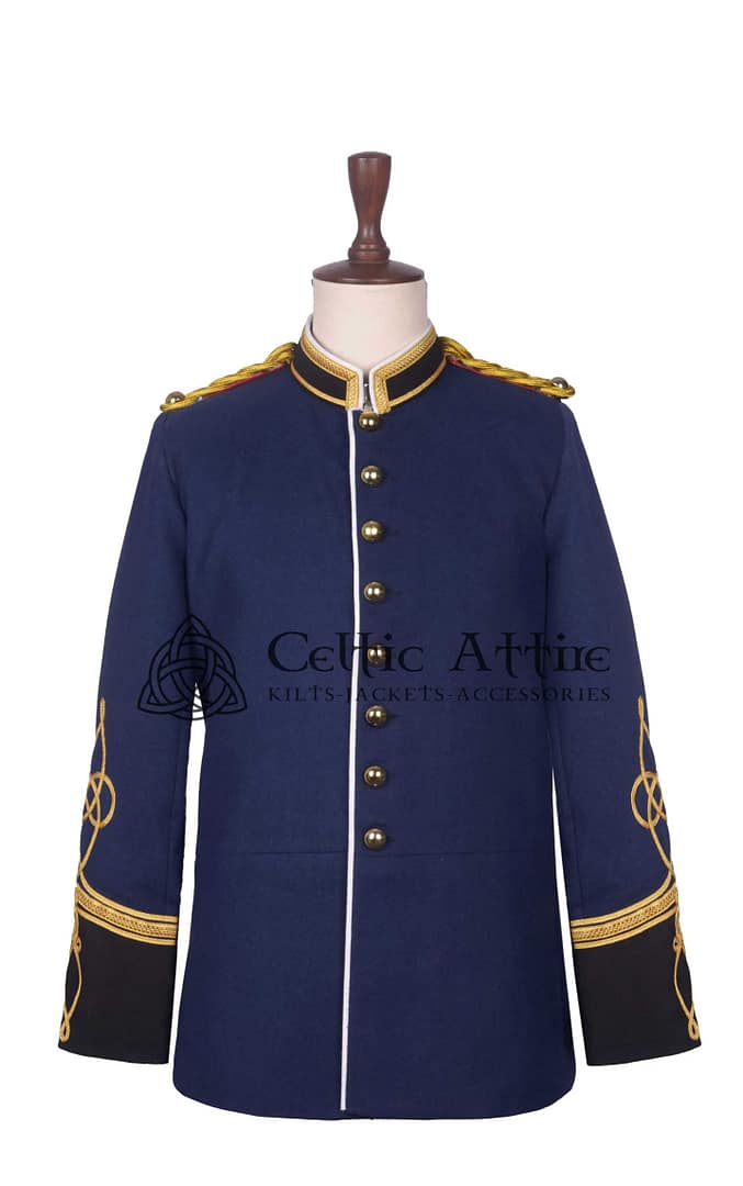 Navy Blue Wool Military Long Jacket