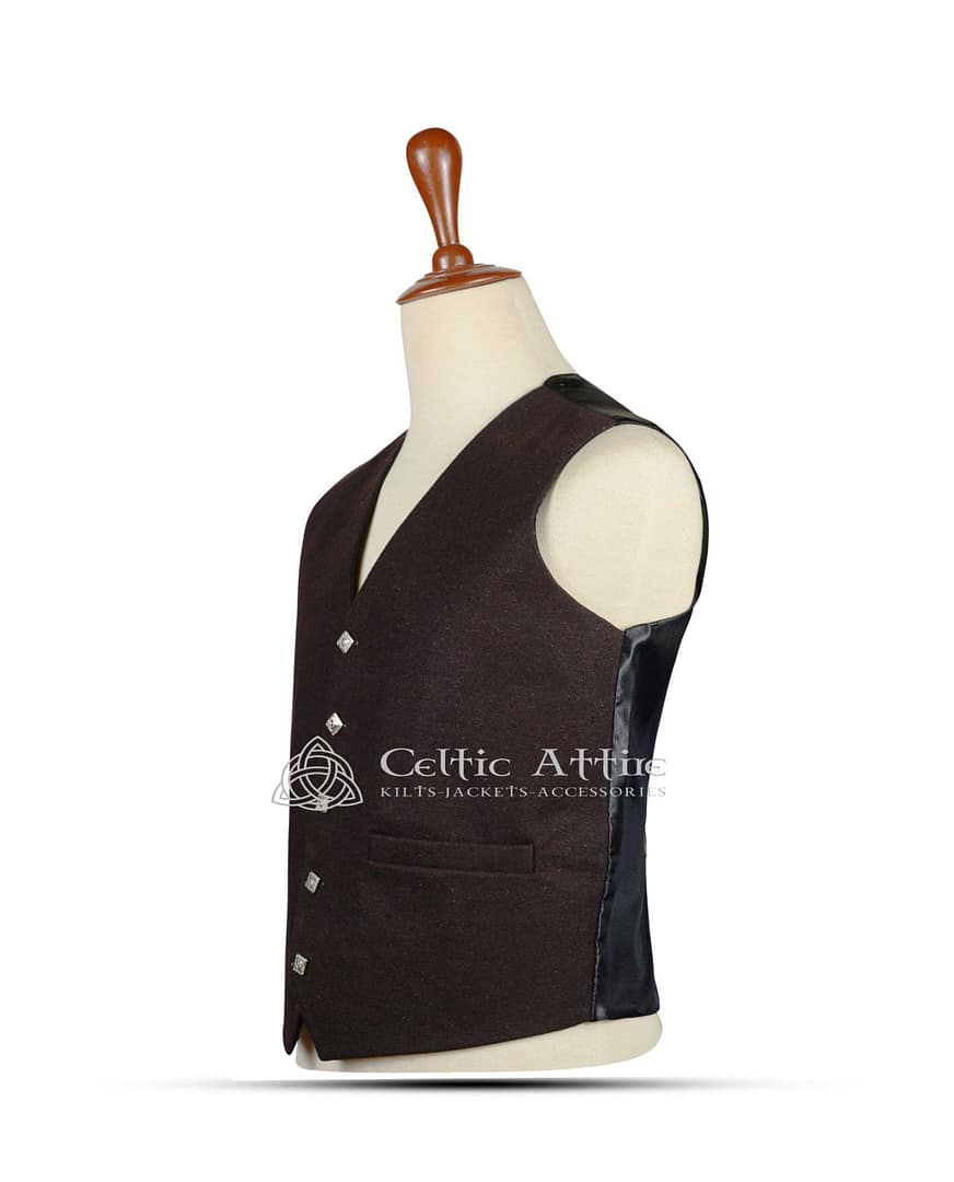Brown Wool 5 Buttons Argyll Vest