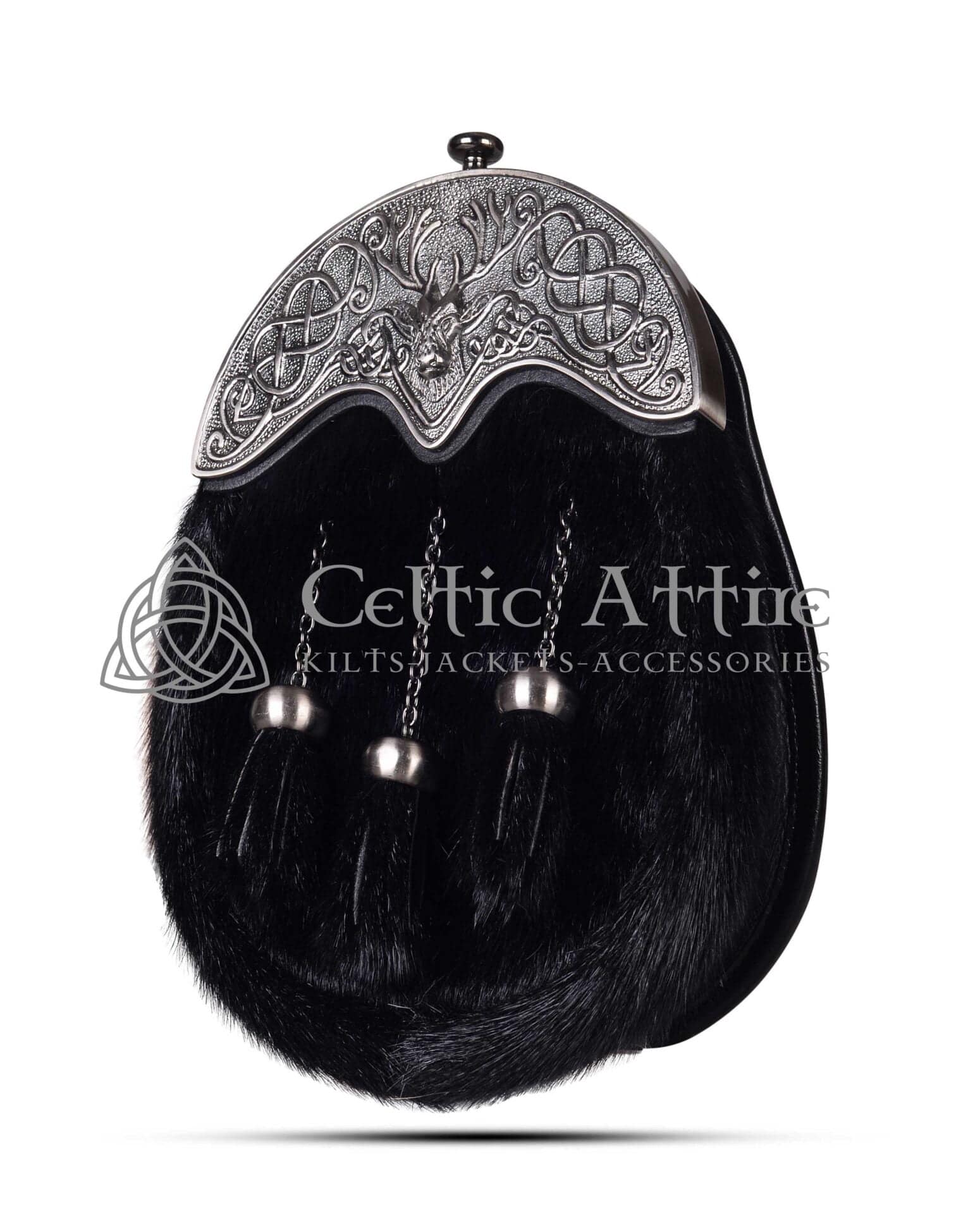 Black Seal Fur Full Dress Sporran Stag Head Antique Black Cantle