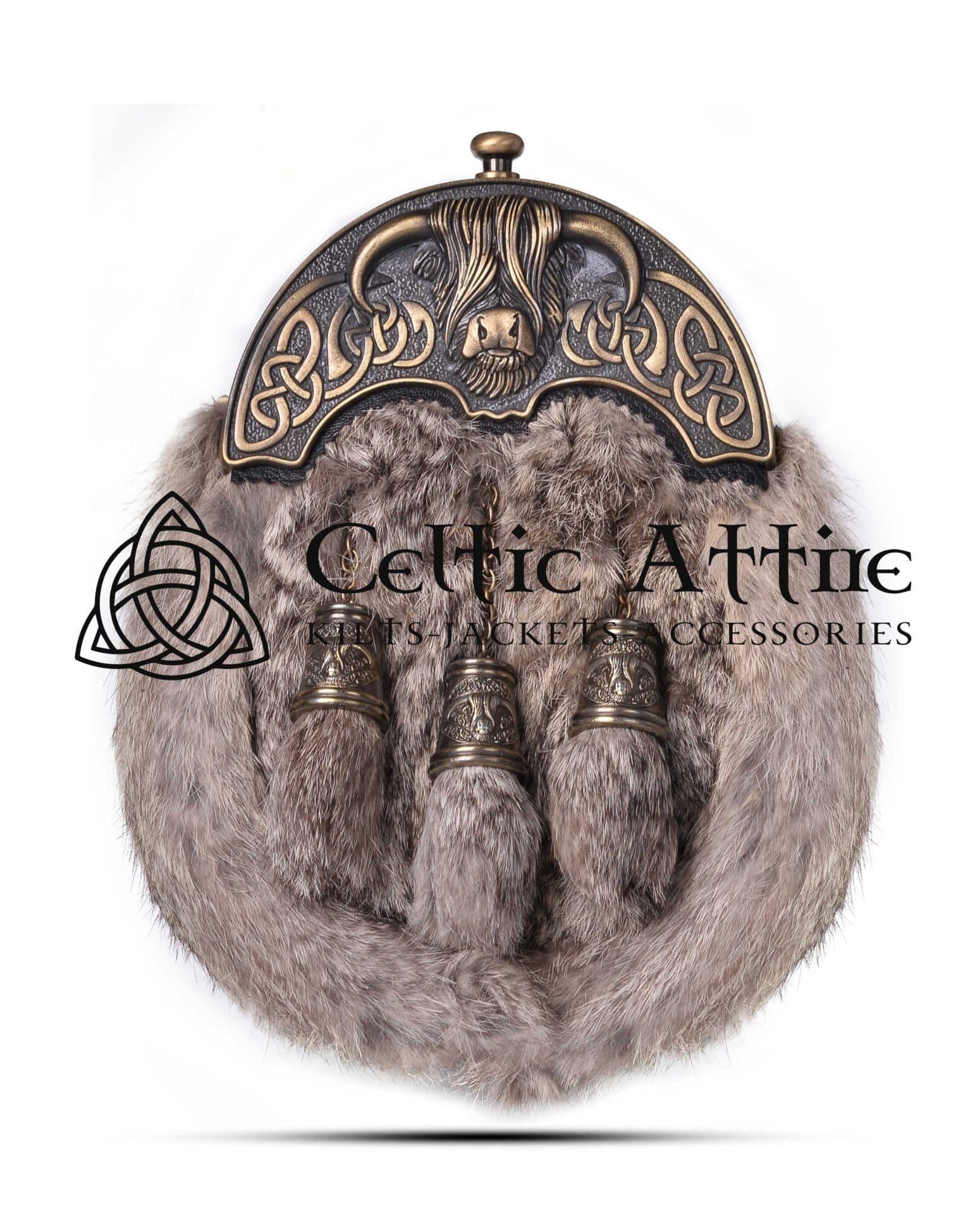 Brass Highland Cow Brown Rabbit Fur Full Dress Sporran
