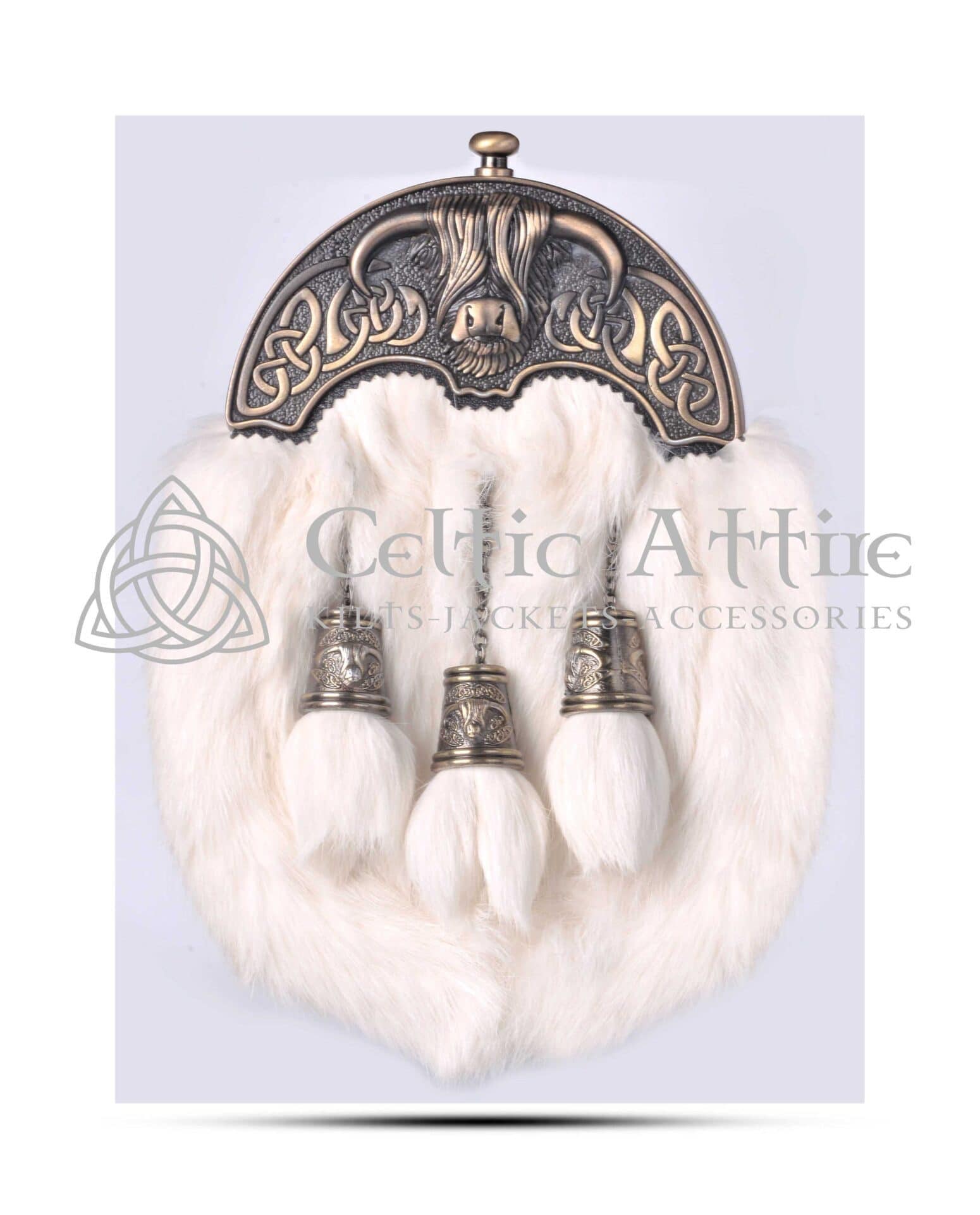 Brass Highland Cow White Rabbit Full Dress Sporran