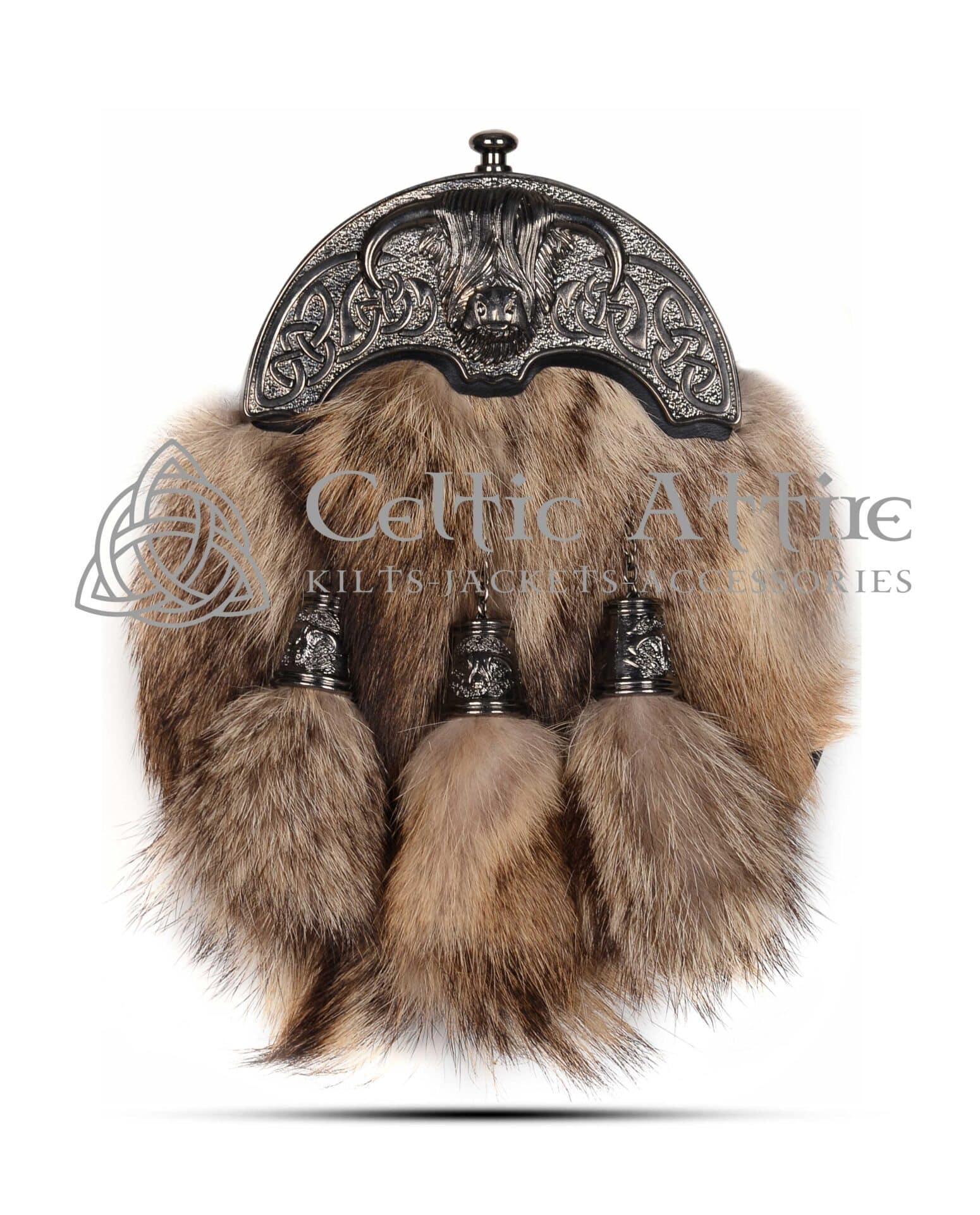 Coyote Fur Full Dress Sporran Nickle Cow Head Cantle