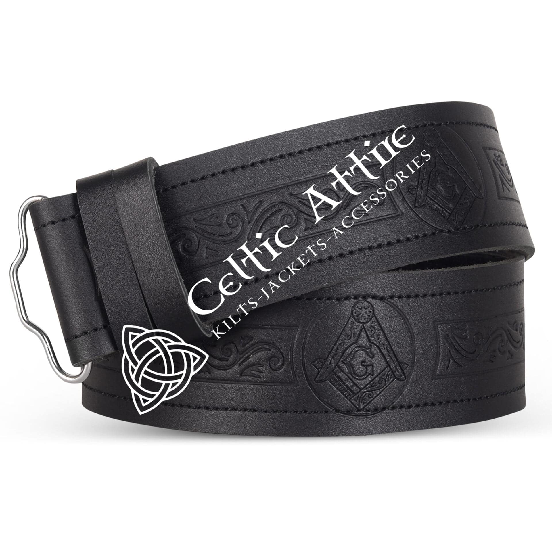 Masonic Embossed Black Leather Kilt Belt